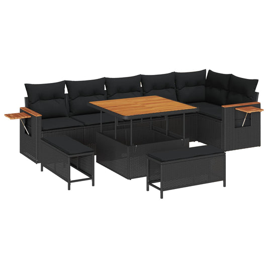 vidaXL Σετ Καναπέ Κήπου με μαξιλάρι 11 pcs Μαύρο συνθετικό ρατάν