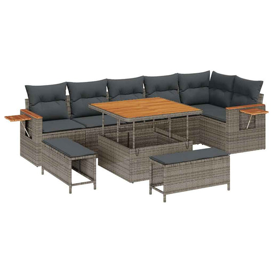 vidaXL Σετ Καναπέ Κήπου με μαξιλάρι 11 pcs Γκρι συνθετικό ρατάν