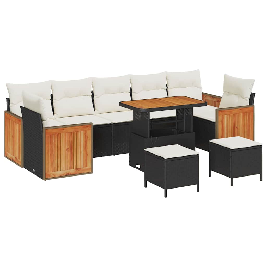 vidaXL Σετ Καναπέ Κήπου 10 pcs Μαύρο και Κρέμα 90 x 55 x 71 cm