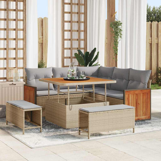 vidaXL Σετ Καναπέ Κήπου 9 pcs Μπέζ και Ανοιχτό Γκρι συνθετικό ρατάν
