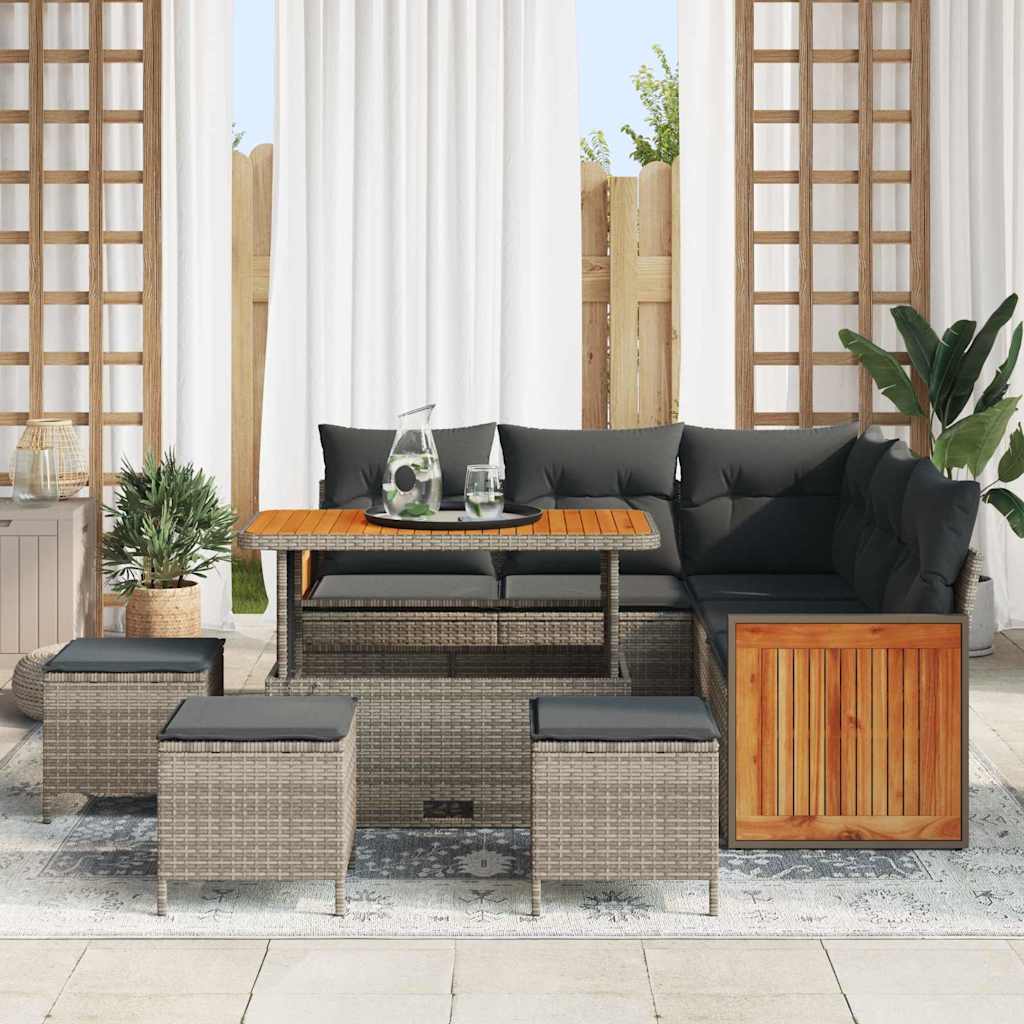 vidaXL Σετ Καναπέ Κήπου με μαξιλάρι 9 pcs Γκρι συνθετικό ρατάν