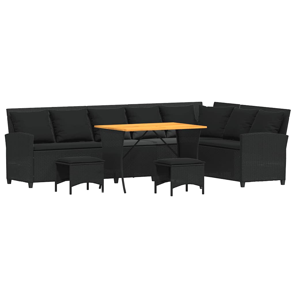 vidaXL Σετ 4 τεμαχίων Καναπέδες κήπου με μαξιλάρια σε σχήμα L μαύρο