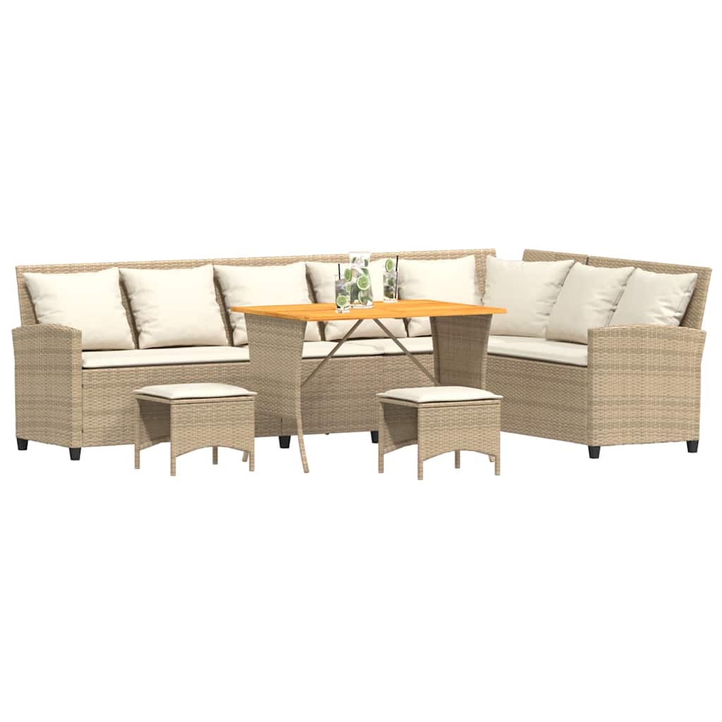 vidaXL Σετ Καναπές Κήπου 4 τεμ. Μπεζ Συνθετικό Ρατάν Μαξιλάρια σχήμα L