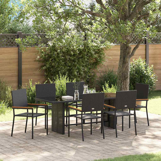 vidaXL Σέτ φαγητού για κήπο 7 pcs Μαύρο συνθετικό ρατάν