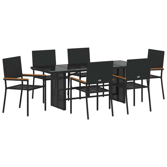 vidaXL Σέτ φαγητού για κήπο 7 pcs Μαύρο συνθετικό ρατάν