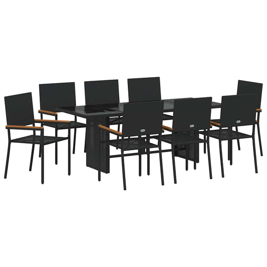 vidaXL Σέτ φαγητού για κήπο 9 pcs Μαύρο συνθετικό ρατάν