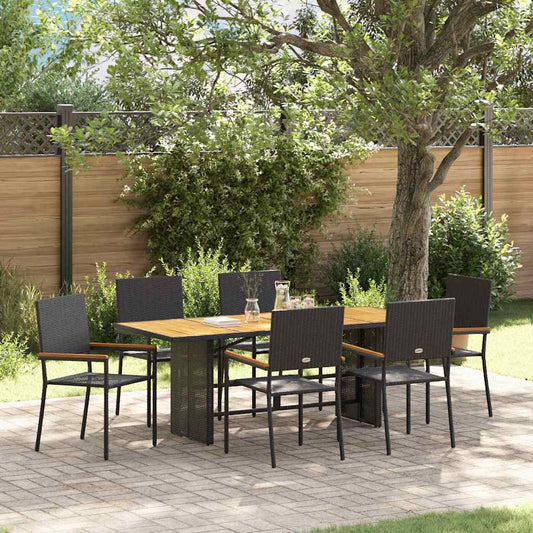 vidaXL Σέτ φαγητού για κήπο 7 pcs Μαύρο συνθετικό ρατάν