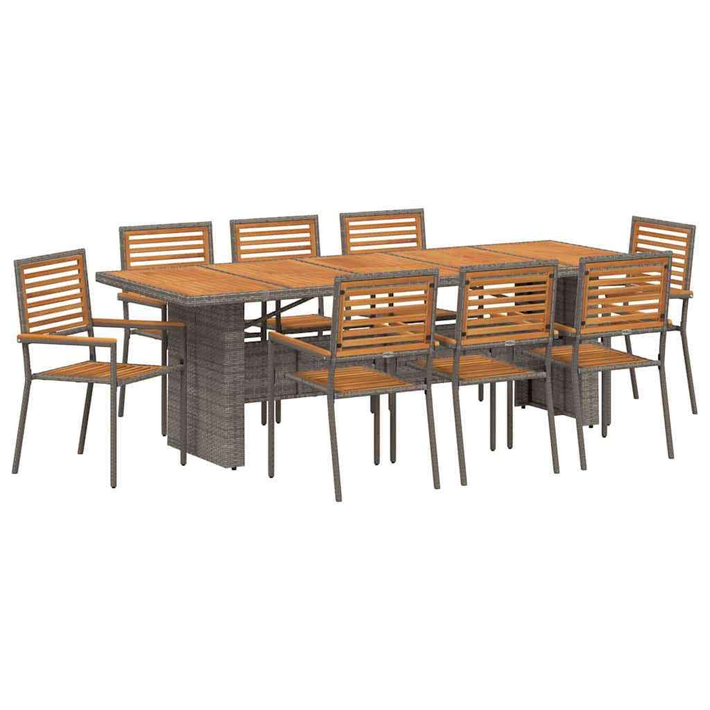 vidaXL Σέτ φαγητού για κήπο 9 pcs Γκρι και Καφέ συνθετικό ρατάν