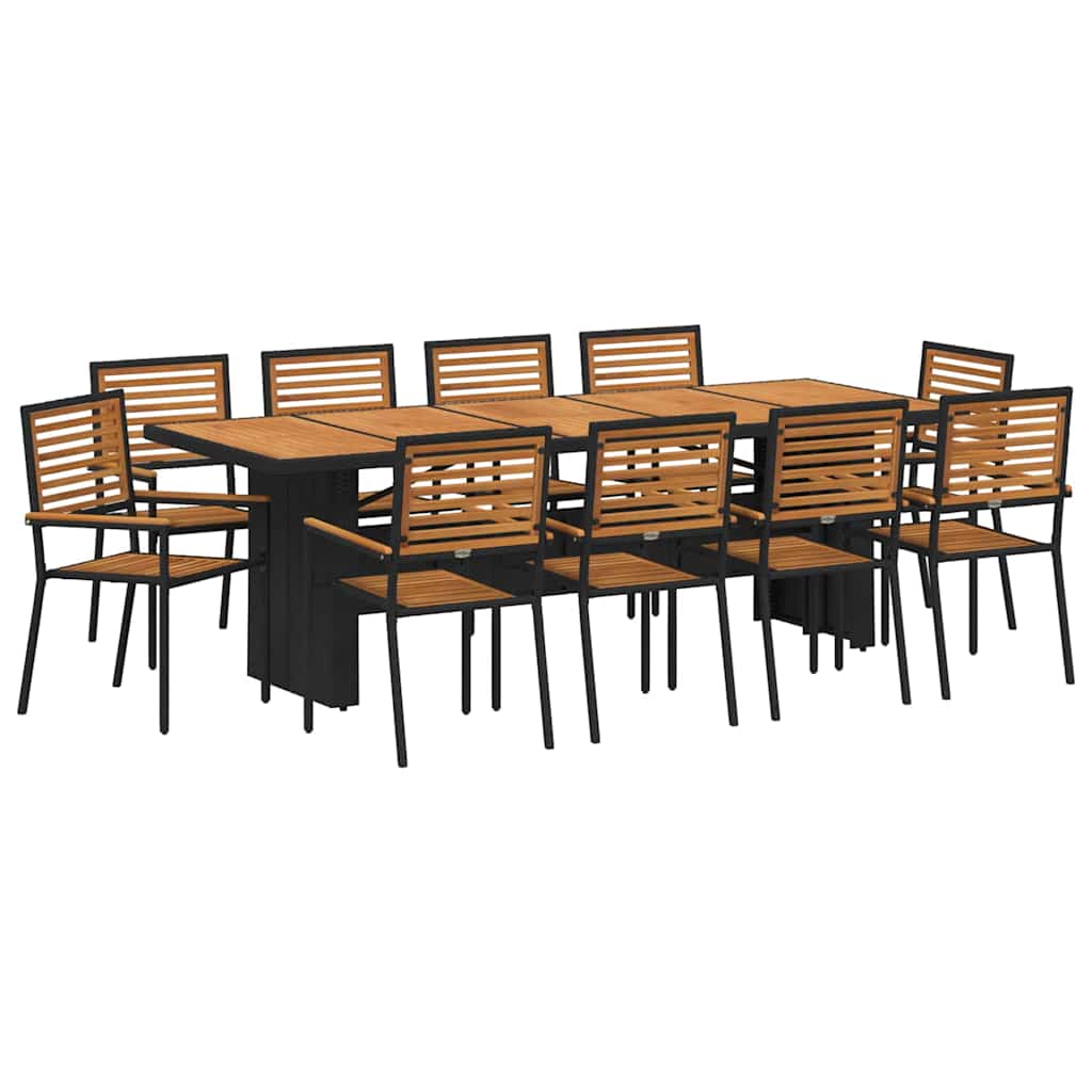 vidaXL Σέτ φαγητού για κήπο 11 pcs Μαύρο και Καφέ συνθετικό ρατάν