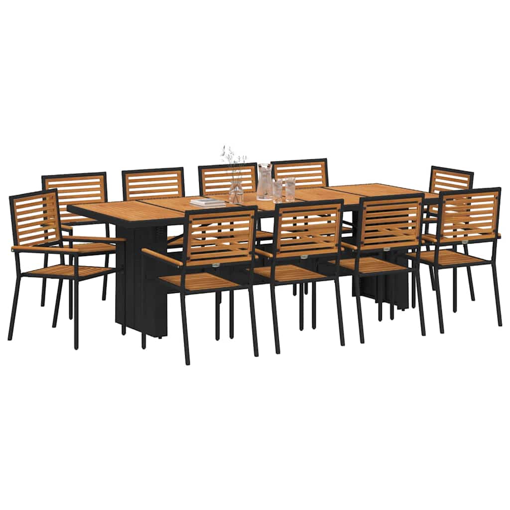 vidaXL Σέτ φαγητού για κήπο 11 pcs Μαύρο και Καφέ συνθετικό ρατάν