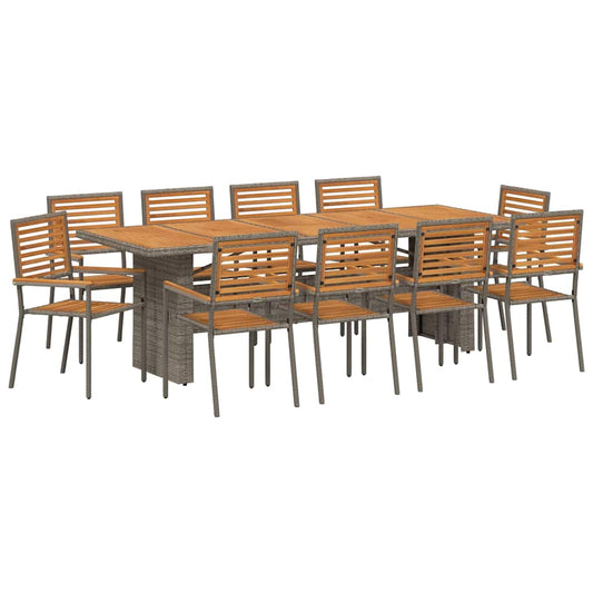 vidaXL Σέτ φαγητού για κήπο 11 pcs Γκρι και Καφέ συνθετικό ρατάν