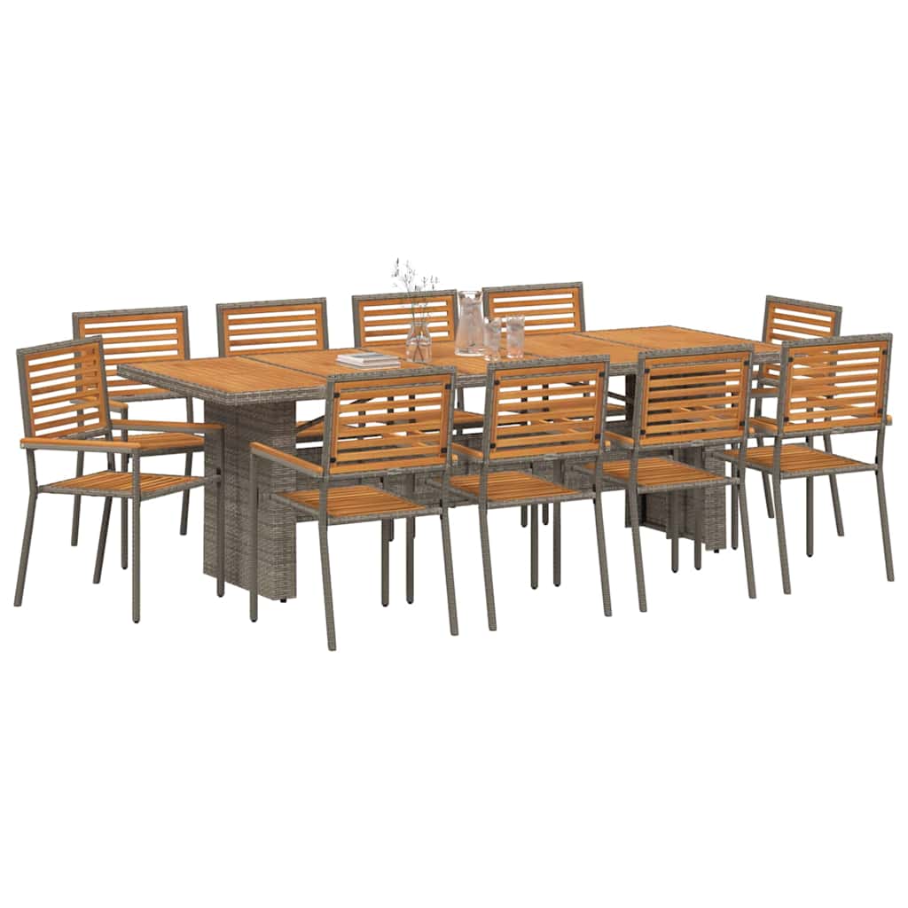 vidaXL Σέτ φαγητού για κήπο 11 pcs Γκρι και Καφέ συνθετικό ρατάν