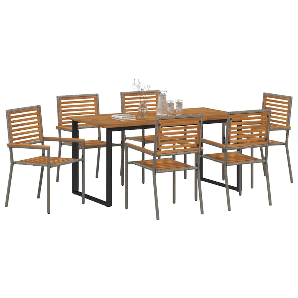 vidaXL Σέτ φαγητού για κήπο 7 pcs Γκρι Στερεό Ξύλο Ακακίας