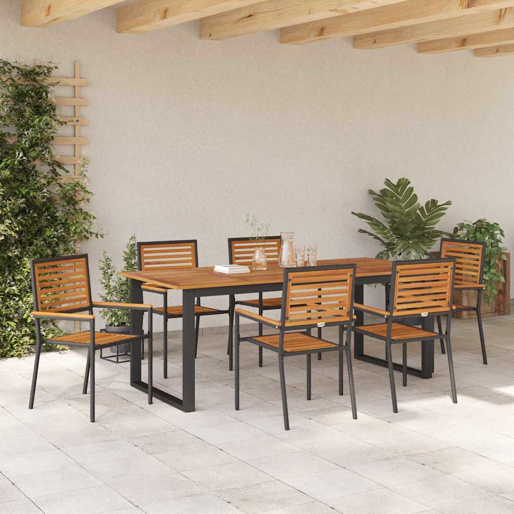 vidaXL Σέτ φαγητού για κήπο 7 pcs Μαύρο Στερεό Ξύλο Ακακίας