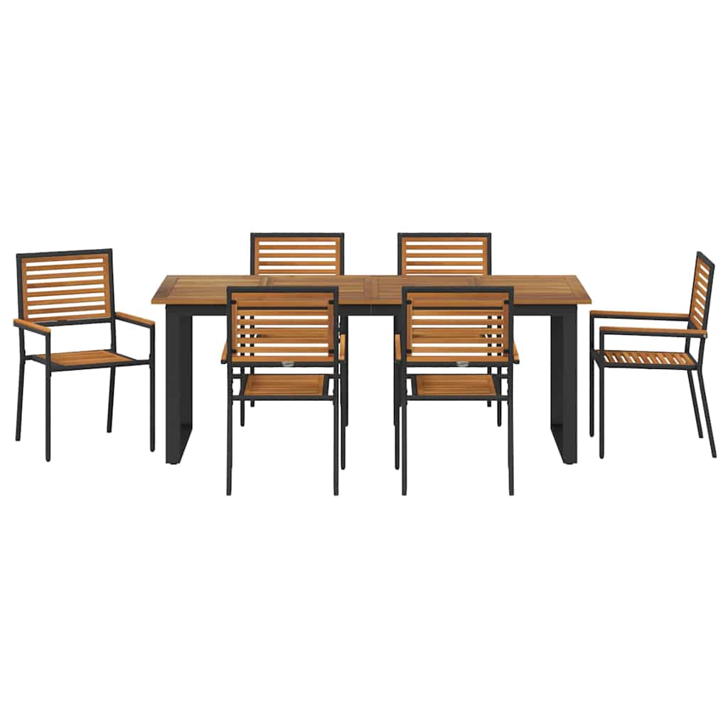 vidaXL Σέτ φαγητού για κήπο 7 pcs Μαύρο Στερεό Ξύλο Ακακίας