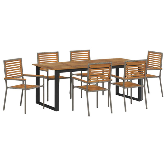 vidaXL Σέτ φαγητού για κήπο 7 pcs Γκρι Στερεό Ξύλο Ακακίας
