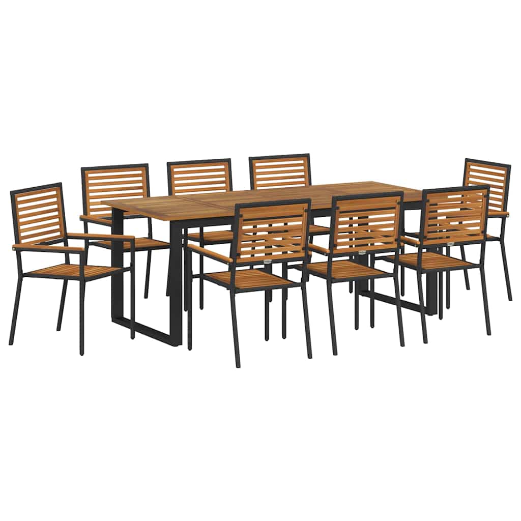 vidaXL Σέτ φαγητού για κήπο 9 pcs Μαύρο Στερεό Ξύλο Ακακίας