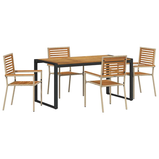 vidaXL Σέτ φαγητού για κήπο 5 pcs Μπεζ και καφέ συνθετικό ρατάν