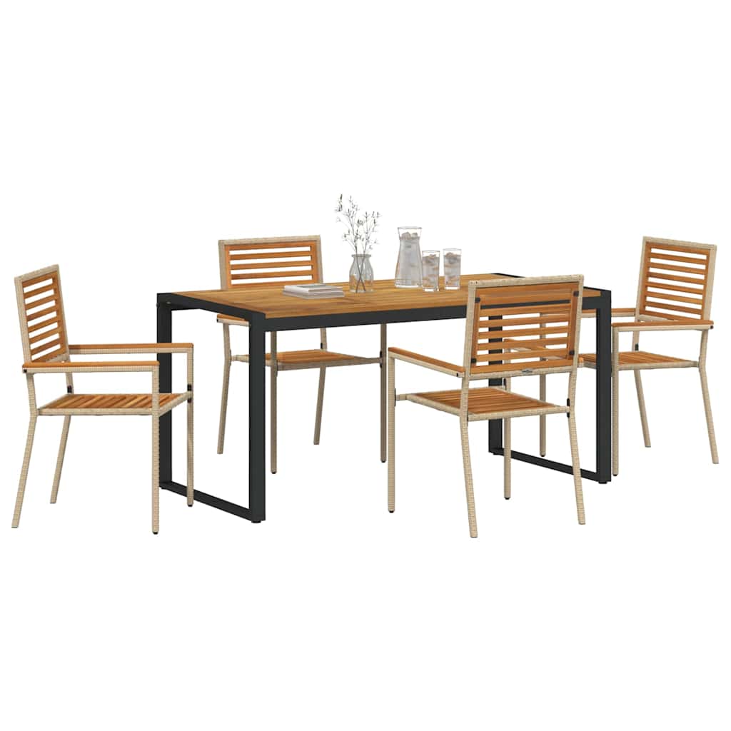 vidaXL Σέτ φαγητού για κήπο 5 pcs Μπεζ και καφέ συνθετικό ρατάν