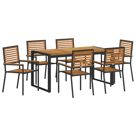 vidaXL Σέτ φαγητού για κήπο 7 pcs Μαύρο και Καφέ συνθετικό ρατάν