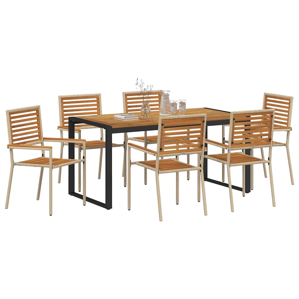 vidaXL Σέτ φαγητού για κήπο 7 pcs Μπεζ και καφέ συνθετικό ρατάν