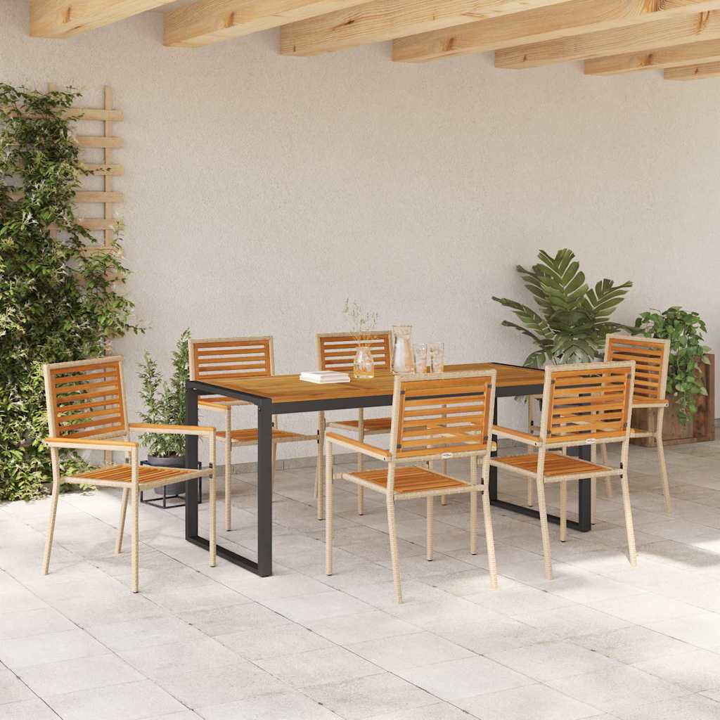 vidaXL Σέτ φαγητού για κήπο 7 pcs Μπεζ και καφέ συνθετικό ρατάν