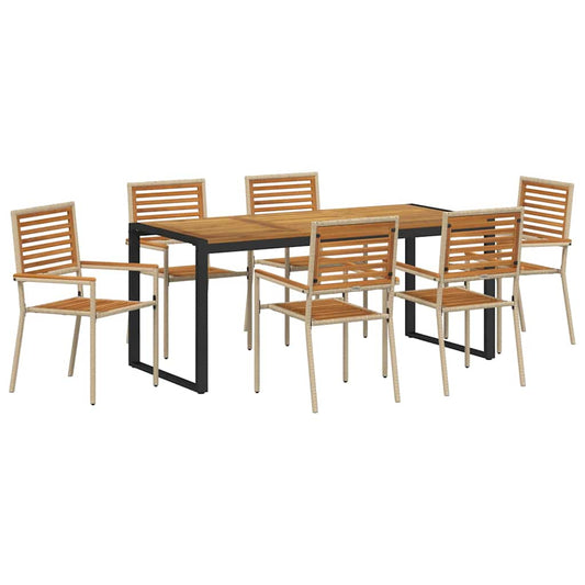 vidaXL Σέτ φαγητού για κήπο 7 pcs Μπεζ και καφέ συνθετικό ρατάν