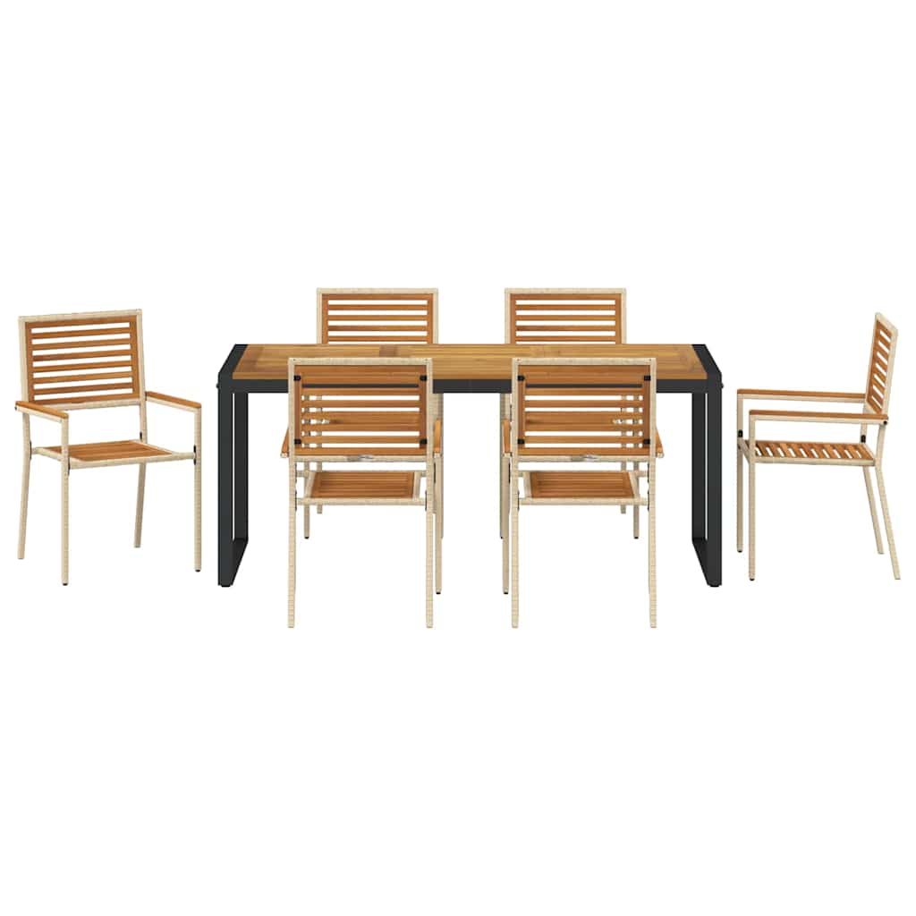 vidaXL Σέτ φαγητού για κήπο 7 pcs Μπεζ και καφέ συνθετικό ρατάν