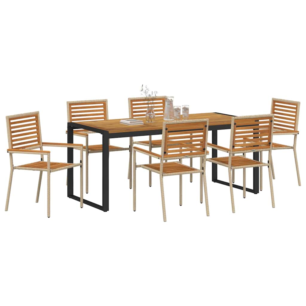 vidaXL Σέτ φαγητού για κήπο 7 pcs Μπεζ και καφέ συνθετικό ρατάν