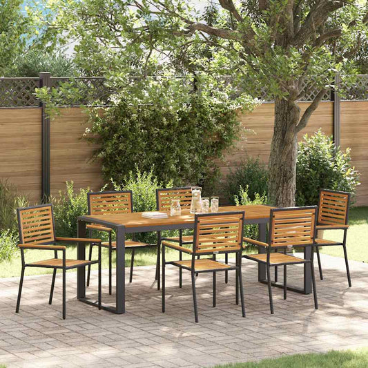 vidaXL Σέτ φαγητού για κήπο 7 pcs Μαύρο και Καφέ συνθετικό ρατάν
