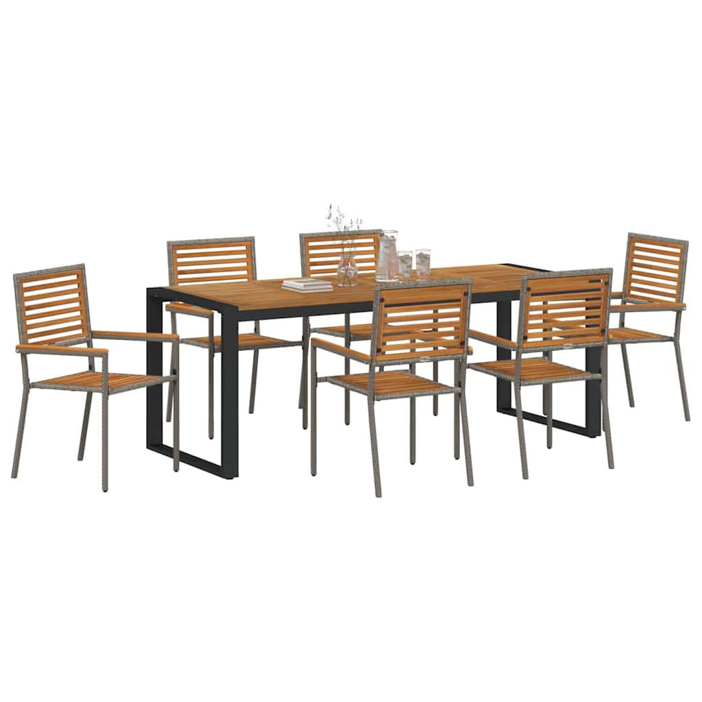 vidaXL Σέτ φαγητού για κήπο 7 pcs Γκρι και Καφέ συνθετικό ρατάν
