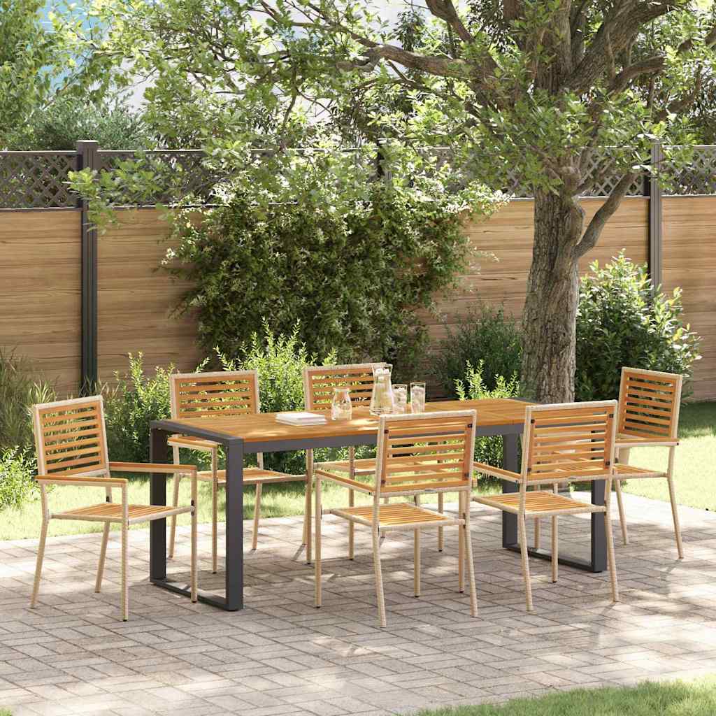 vidaXL Σέτ φαγητού για κήπο 7 pcs Μπεζ και καφέ συνθετικό ρατάν