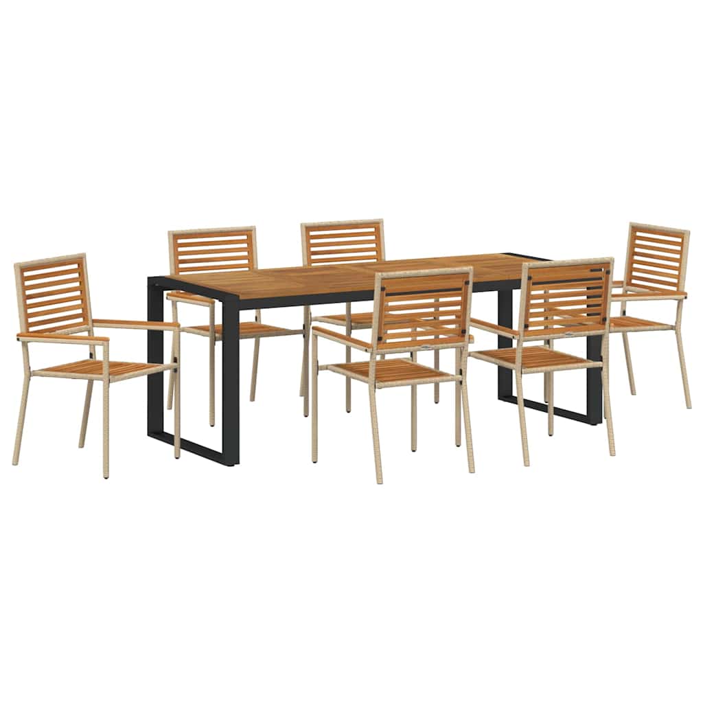 vidaXL Σέτ φαγητού για κήπο 7 pcs Μπεζ και καφέ συνθετικό ρατάν