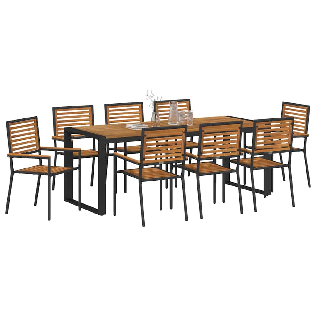 vidaXL Σέτ φαγητού για κήπο 9 pcs Μαύρο και Καφέ συνθετικό ρατάν