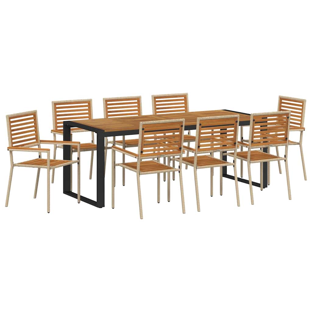 vidaXL Σέτ φαγητού για κήπο 9 pcs Μπεζ και καφέ συνθετικό ρατάν