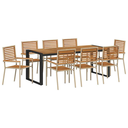vidaXL Σέτ φαγητού για κήπο 9 pcs Μπεζ και καφέ συνθετικό ρατάν