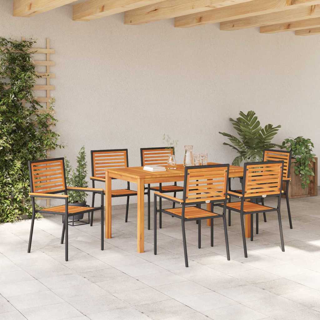 vidaXL Σέτ φαγητού για κήπο 7 pcs Μαύρο Στερεό Ξύλο Ακακίας