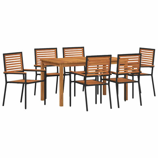 vidaXL Σέτ φαγητού για κήπο 7 pcs Μαύρο Στερεό Ξύλο Ακακίας