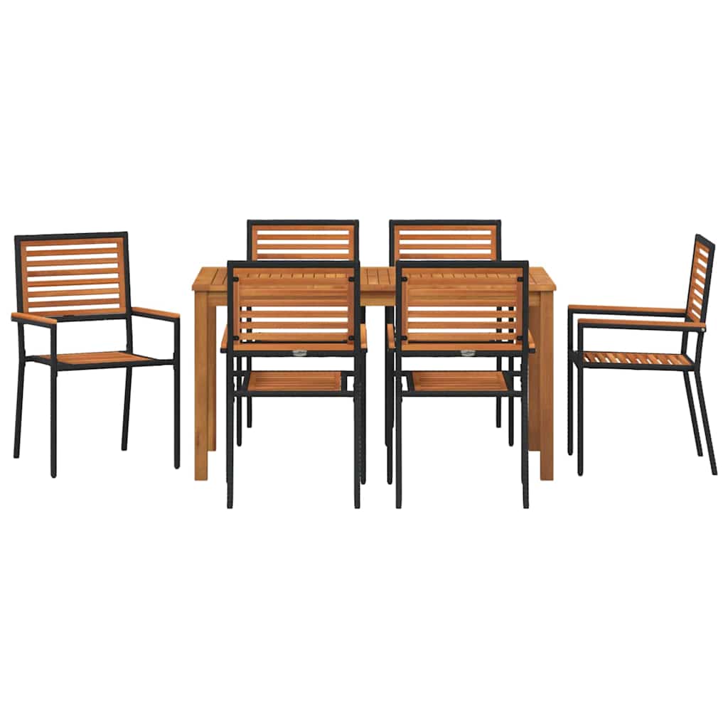 vidaXL Σέτ φαγητού για κήπο 7 pcs Μαύρο Στερεό Ξύλο Ακακίας