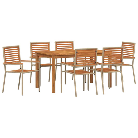 vidaXL Σέτ φαγητού για κήπο 7 pcs Μπεζ Στερεό Ξύλο Ακακίας