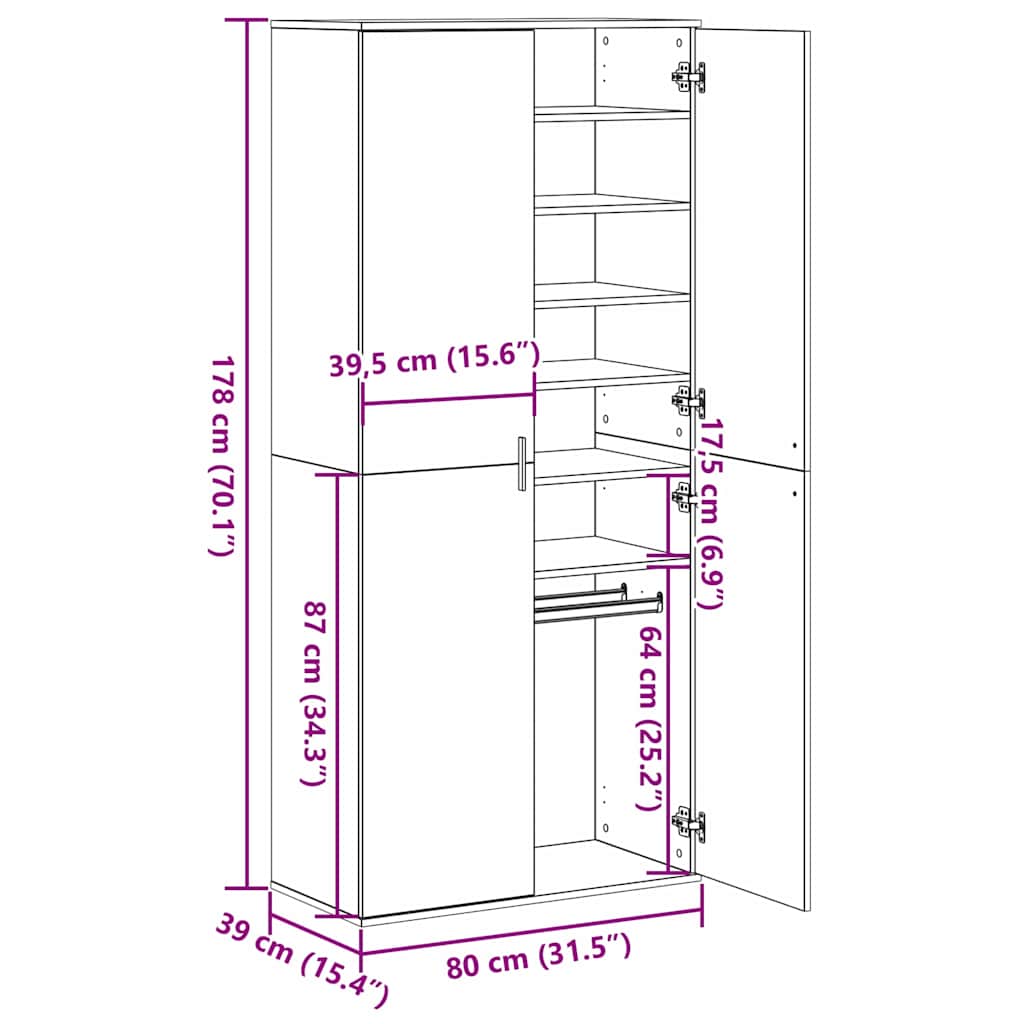 vidaXL Highboard Μαύρη Δρυς 80x39x178 εκ. από Μοριοσανίδες