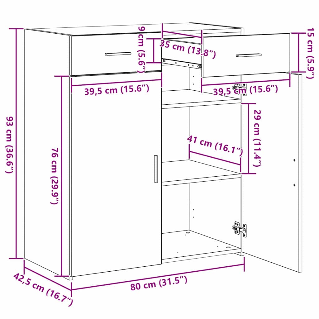 vidaXL ντουλάπα αποθήκευσης Μαύρης Δρυς 80x42.5x93.5 εκ Επεξεργασμένο Ξύλο