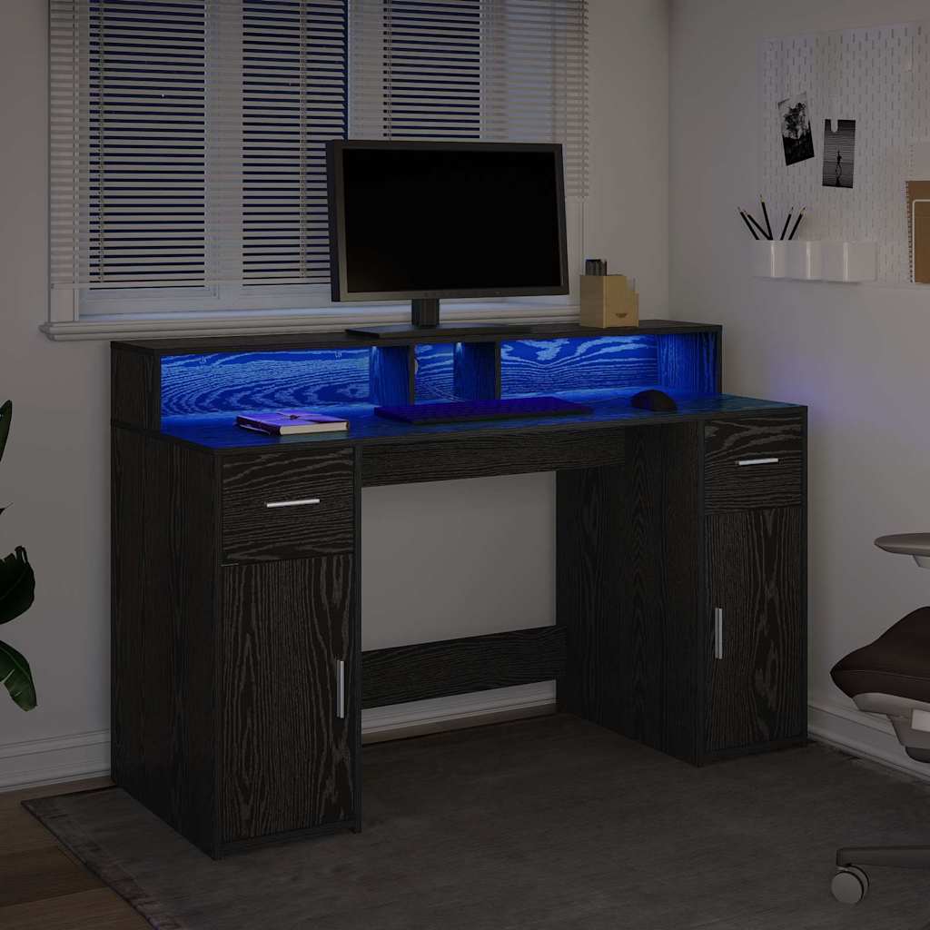 vidaXL Γραφείο με ράφι Μαύρη δρυς 140 x 55 x 91 εκ. Επεξεργασμένο ξύλο