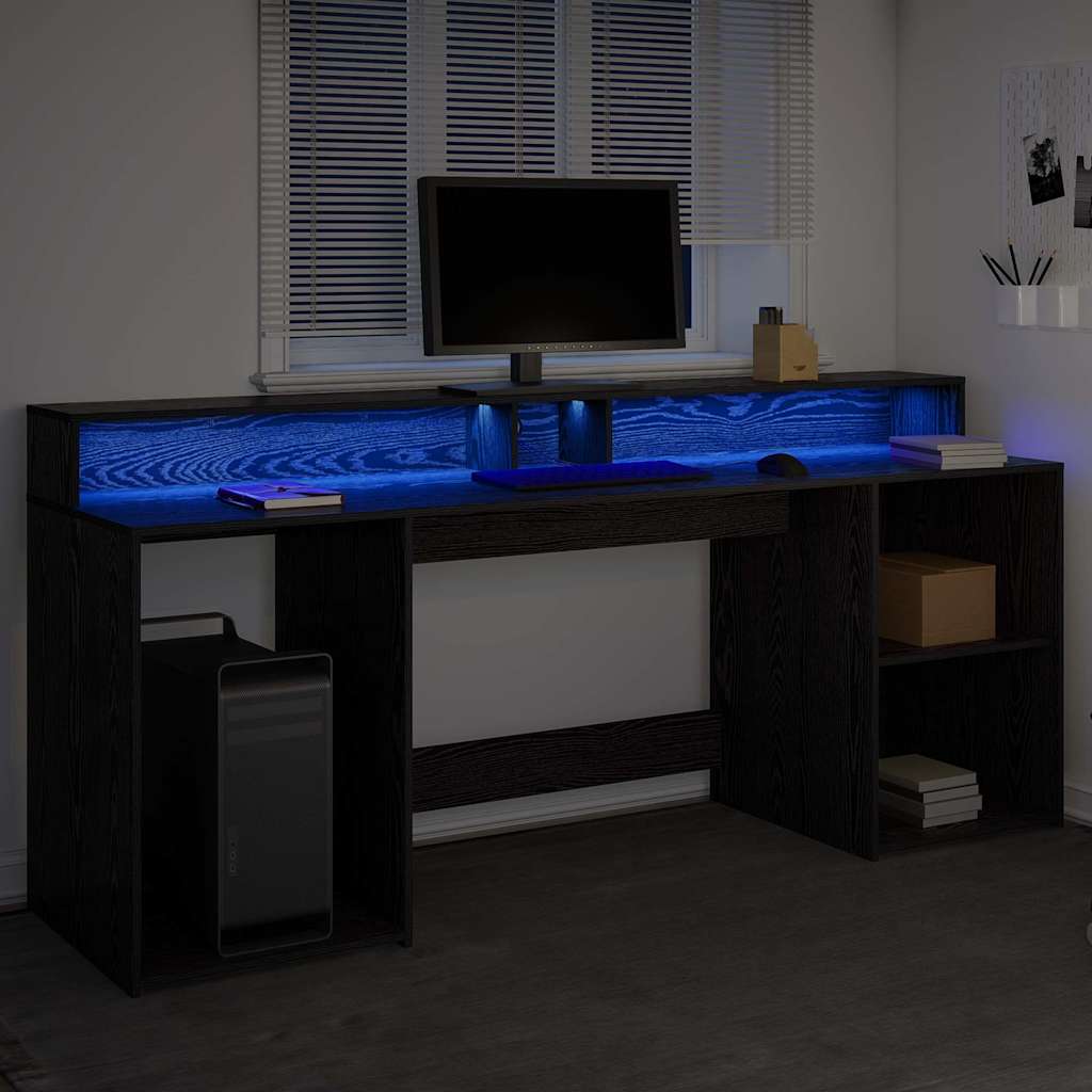 vidaXL Γραφείο με ράφι Μαύρη δρυς 200 x 55 x 91 εκ. Επεξεργασμένο ξύλο