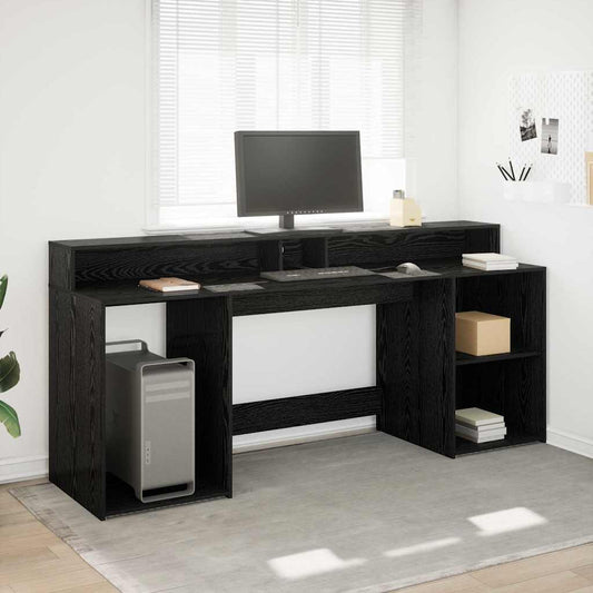 vidaXL Γραφείο με ράφι Μαύρη δρυς 200 x 55 x 91 εκ. Επεξεργασμένο ξύλο