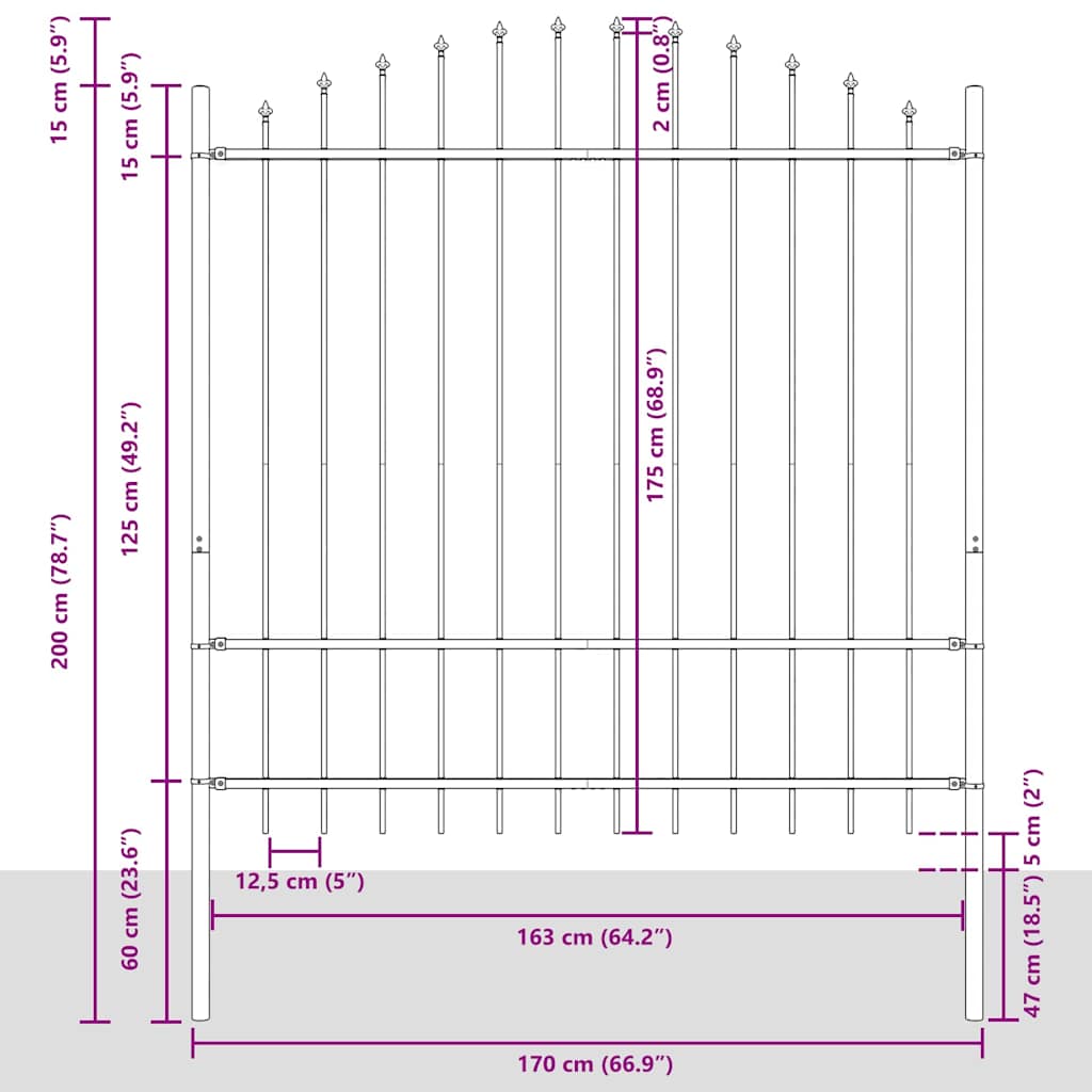 vidaXL Κοινοτικός Φράχτης με Τόξο Γκρί 6,8x1,75 μ Χάλυβας