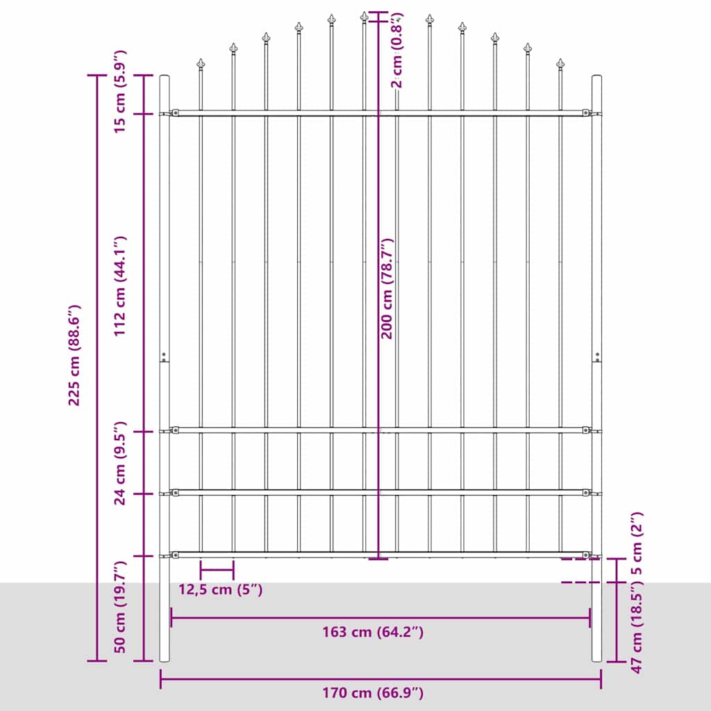 vidaXL Φράχτης Κήπου Γκρι 1360 x 200 εκ.