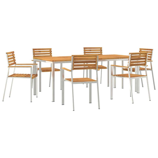 vidaXL Σέτ φαγητού για κήπο 7 pcs Καφέ Στερεό Ξύλο Ακακίας