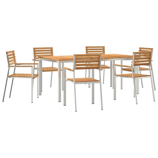vidaXL Σέτ φαγητού για κήπο 7 pcs Καφέ Στερεό Ξύλο Τίκ