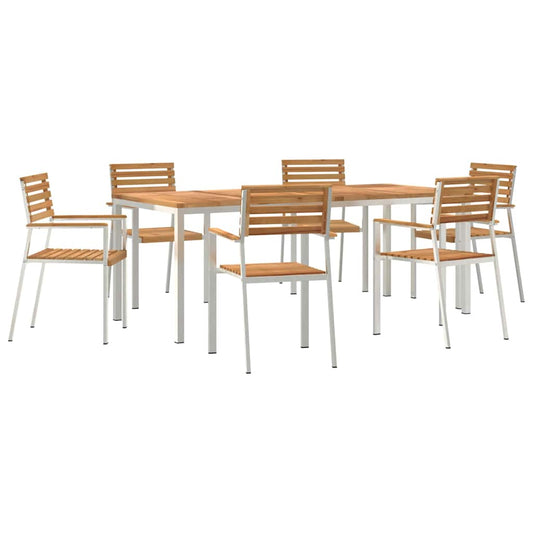 vidaXL Σέτ φαγητού για κήπο 7 pcs Καφέ Στερεό Ξύλο Τίκ